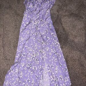 Floral Purple Maxi Dress with a slit
